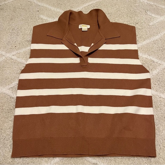 Maeve Stripe Collared Sleeveless Sweater Vest Size Medium - Picture 4 of 6
